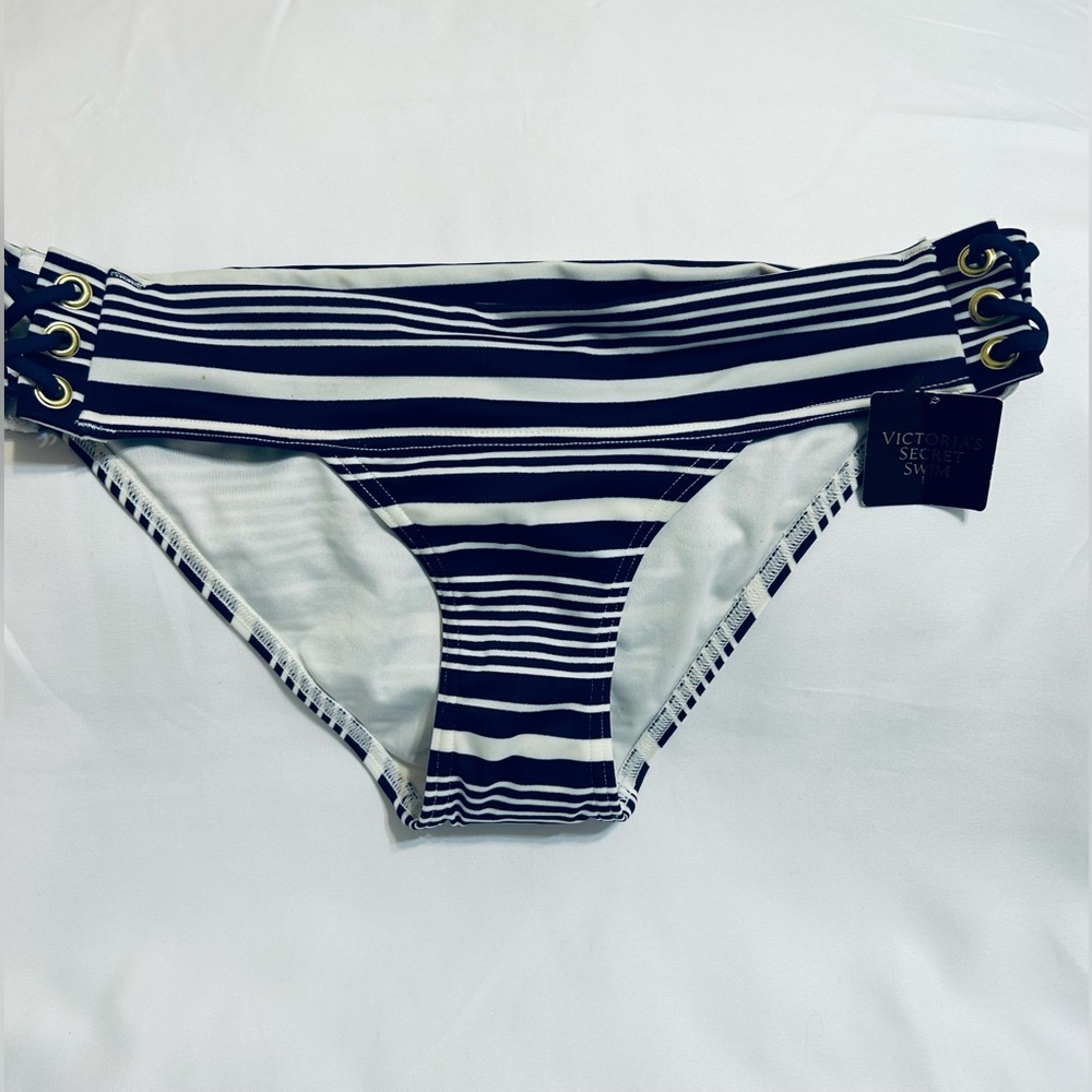 Victoria's Secret Navy and White Striped Lace-Up Bikini Bottom